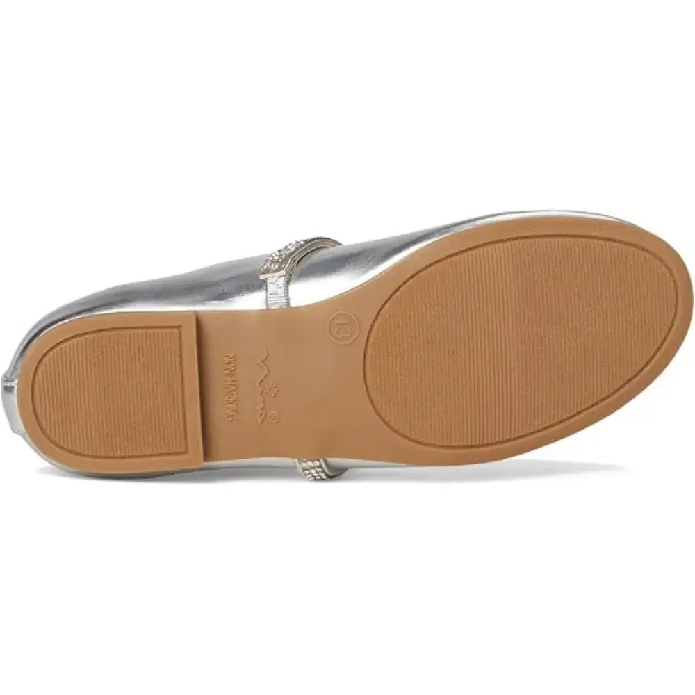 Nina Diaz Ballet Flats Kids 2 Silver Metallic Embellished Slip On Shoes ZOGG3168